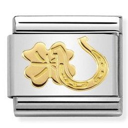 030149/34 Classic SYMBOLS steel & bonded yellow gold horseshoe & Four Leaf Clover