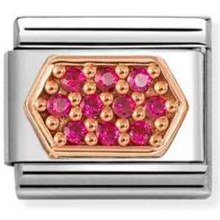 430319/06 Classic PAVE VARI steel, faceted stones and 375 gold RED hexagon