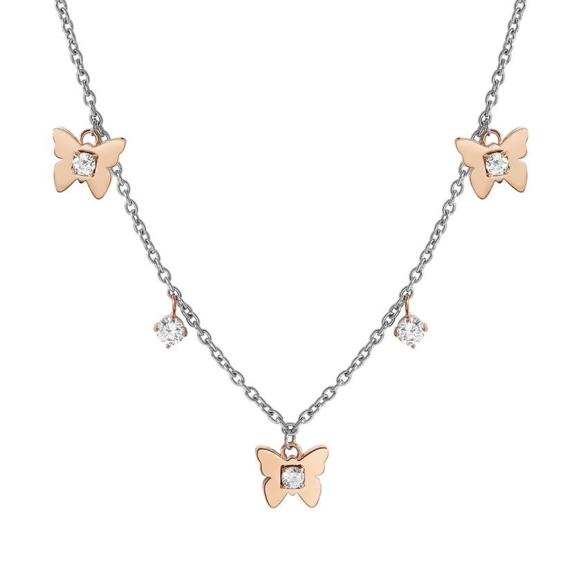 MYSOPHIE necklace in steel with BITONE fin and cubic zirconia (RICH) butterfly