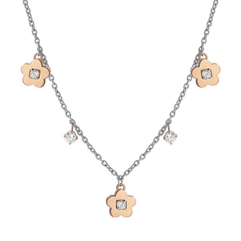 MYSOPHIE necklace in steel with BITONE fin and cubic zirconia (RICH) Flower