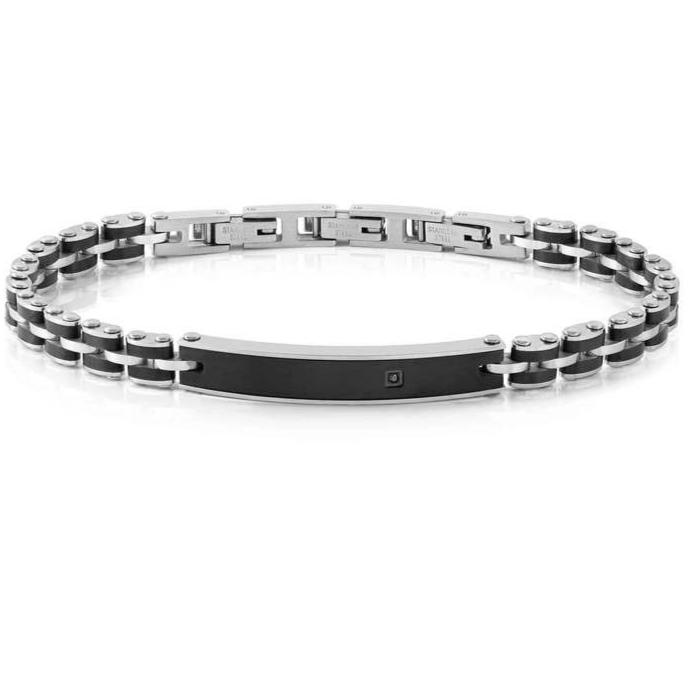 STRONG bracelet ed. DIAMOND, steel (PLATE) and 1 BLACK diamond Stainless steel and Black