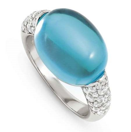 MYRADIANCE ring in 925 sterling silver (LARGE), cz and synthetic stones LIGHT BLUE TOPAZ Size 15