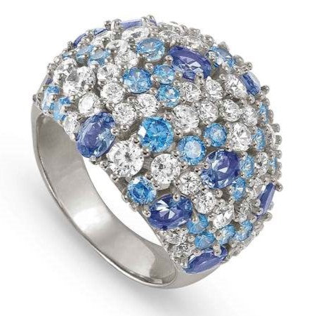 MOSAICA ring in 925 sterling silver (LARGE) and colored cubic zirconia (E) Silver Size 15