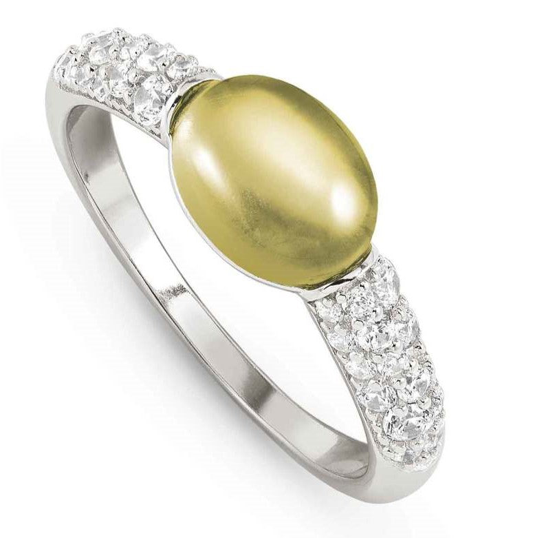 MYRADIANCE ring ed. PRECIOUS in 925 silver, white topaz and natural stone Lemon Quartz Size 13