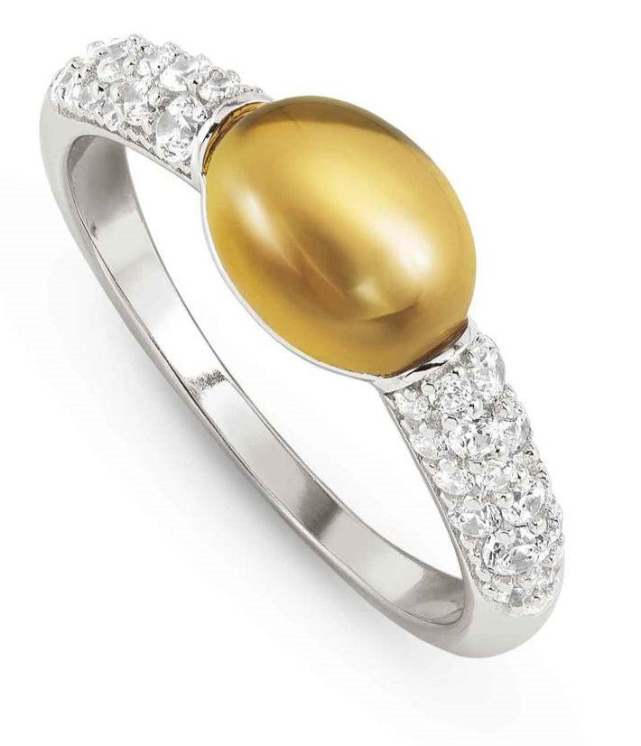 MYRADIANCE ring ed. PRECIOUS in 925 silver, white topaz and natural stone CITRINE QUARTZ Size 11