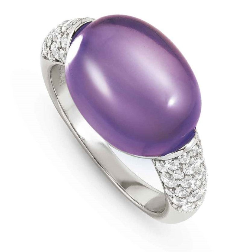MYRADIANCE ring ed. PRECIOUS in 925 silver (LARGE), white topaz and natural stone Amethyst Size17