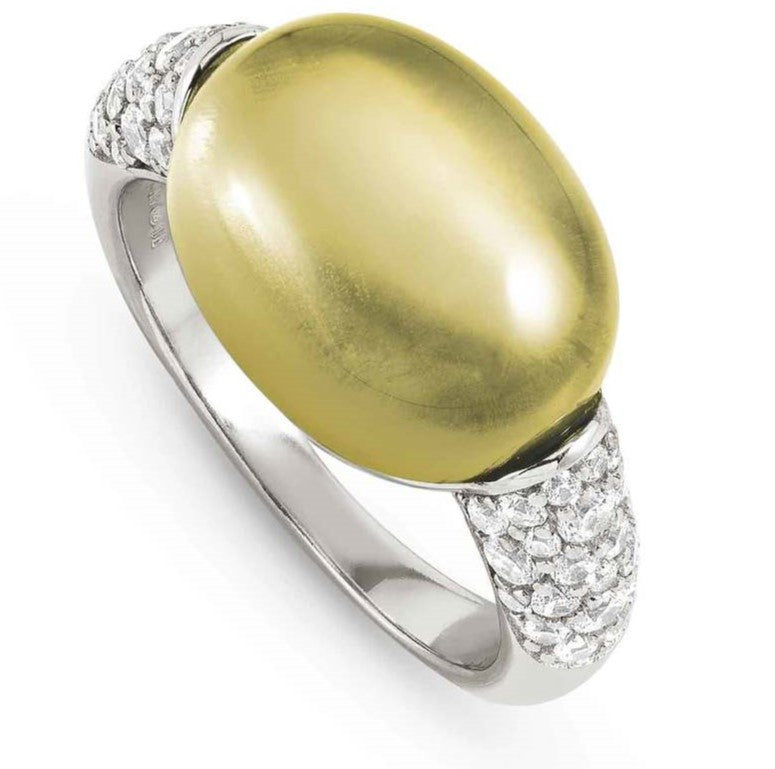 MYRADIANCE ring ed. PRECIOUS in 925 silver (LARGE), white topaz and natural stone Lemon Quartz Size 19