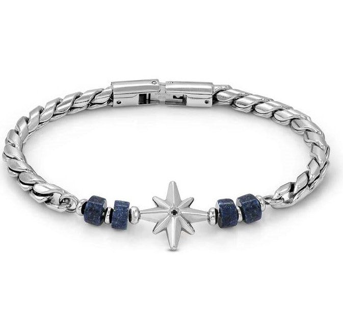 ATLANTE Stones Edition bracelet, steel & natural stones Wind rose-Sodalite