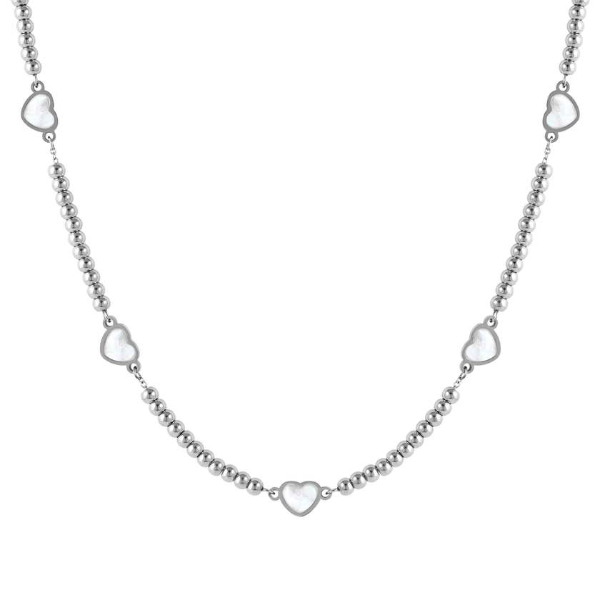 EMOSFERE necklace in steel (RICH) 5 symbols and mother of pearl White heart
