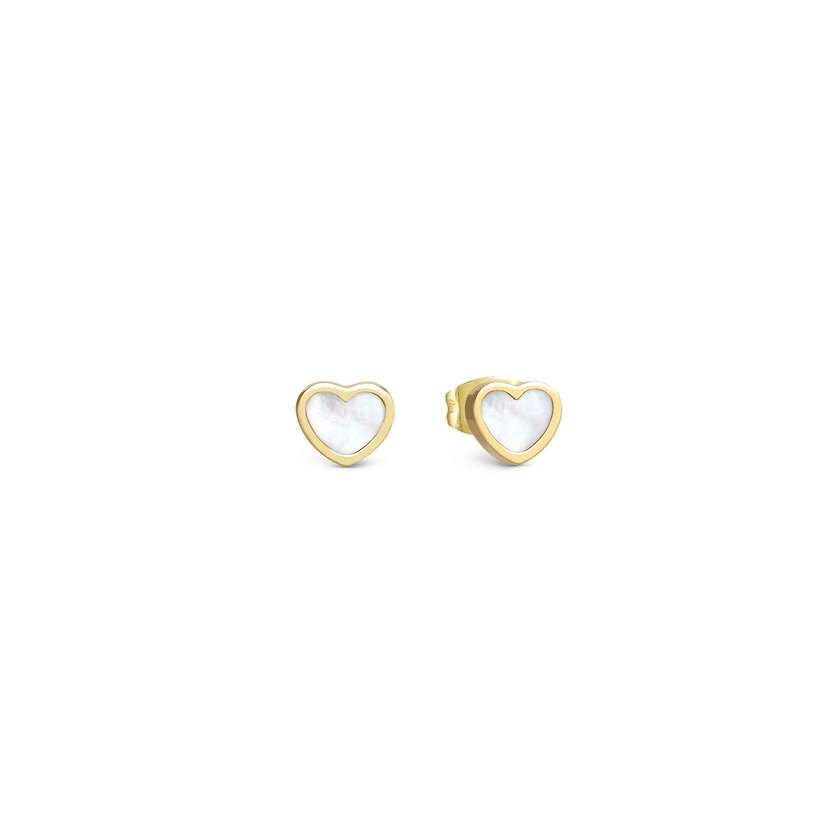 EMOSFERE earrings in steel with YELLOW GOLD and mother of pearl White heart