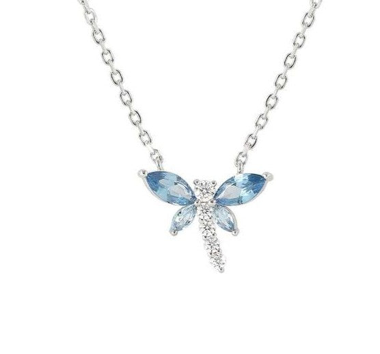 SHINE ME UP necklace in 925 silver and cubic zirconia White/Light Blue Dragonfly