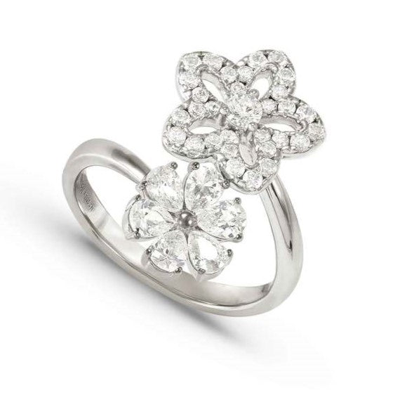 SWEETMADAME ring in 925 silver and cubic zirconia 2 symbols Flower Size 15