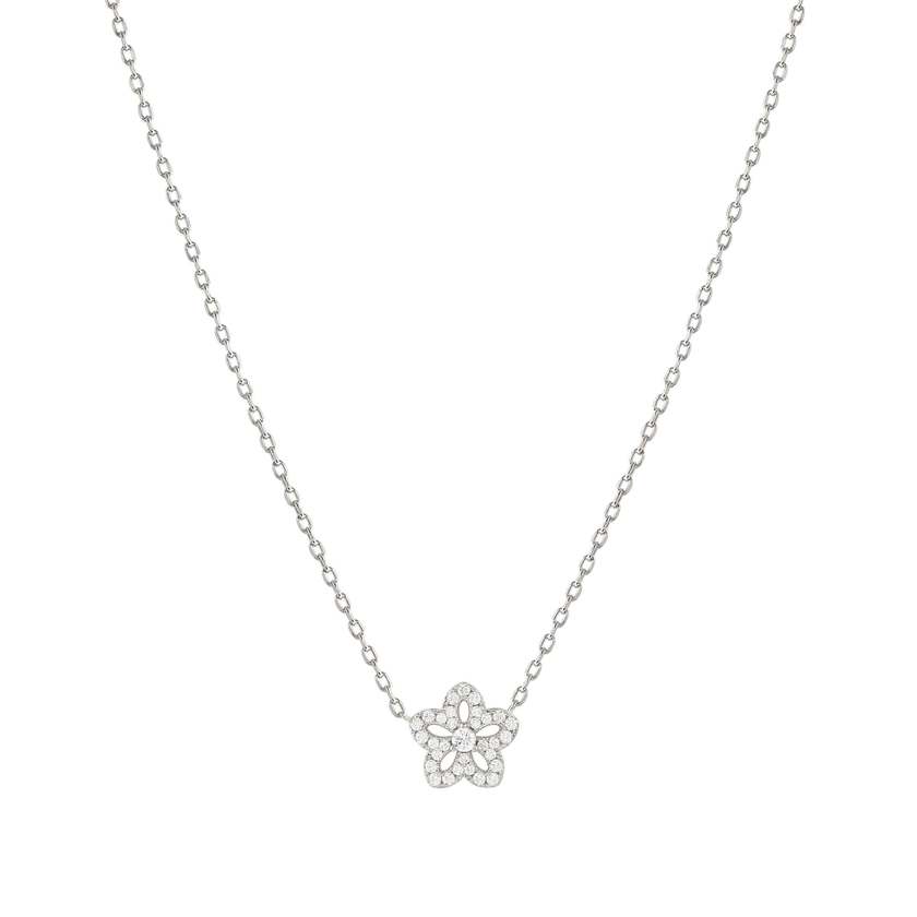 SWEETMADAME necklace in 925 silver and cubic zirconia pavé Flower