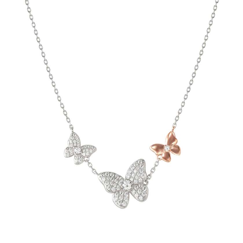 SWEETMADAME necklace in 925 silver 3 symbols and cubic zirconia Rose Gold Butterfly