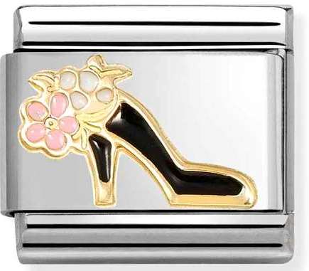 030272/95 Classic steel, enamel & 18k gold Shoe with flower BLACK