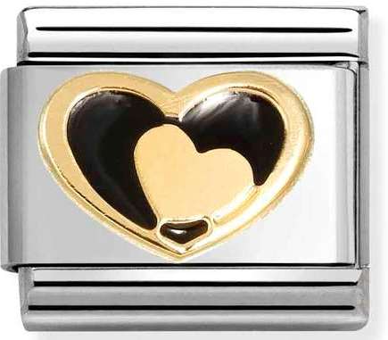 030283/26 Classic LOVE s/Steel. Enamel, 18k gold Black heart & Gold Heart