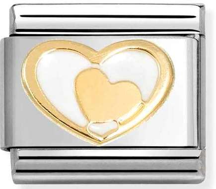 030283/27 Classic LOVE stainless steel, enamel & 18k gold Heart in heart WHITE