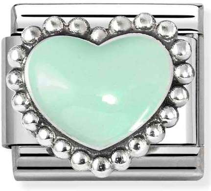 330204/35 Classic stainless steel, enamel , 925 silver Pastel green raised heart