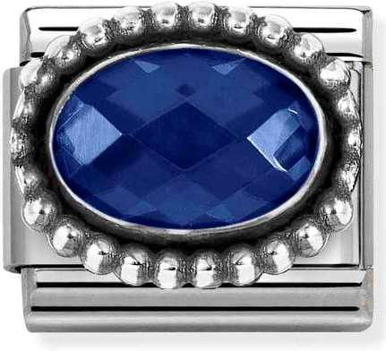 330607/007 FACETED CZ, steel & OXIDIZED OVAL BEADED RICH SETTING 925 silver BLUE