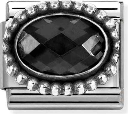 330607/011 FACETED CZ, steel & OXIDIZED OVAL BEADED RICH SETTING 925 silver Black