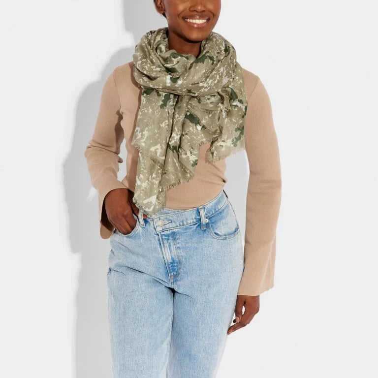 Katie Loxton Abstract Animal Scarf Olive Silver