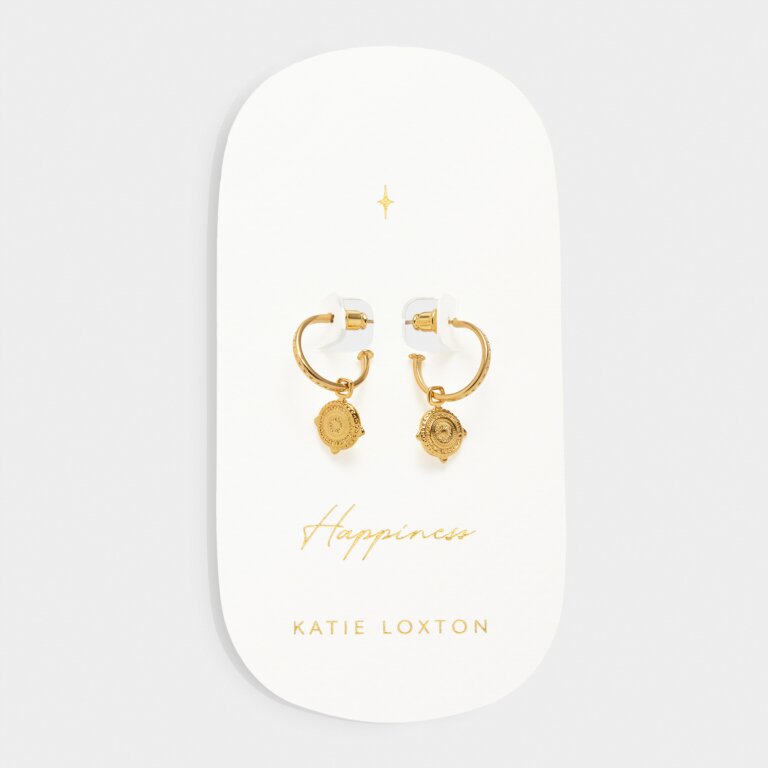 Katie Loxton Antique Coin Hoop Earrings Happiness Gold Plated Earrings