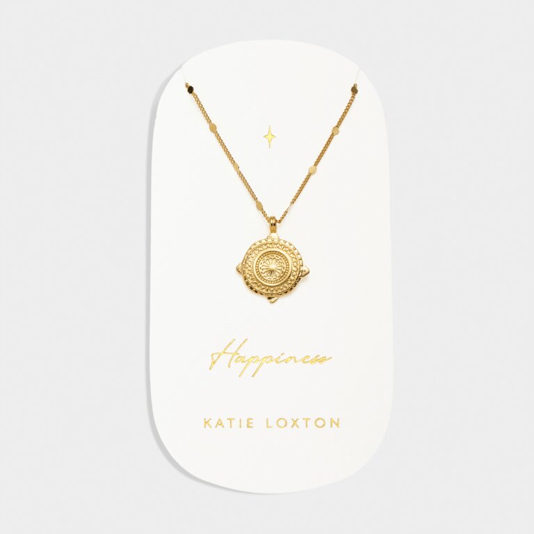 Katie Loxton Antique Coin Necklace Happiness Gold Plated Necklace