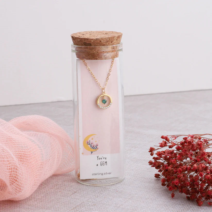 Attic Creations 14k Gold Disc with Crystal Necklace