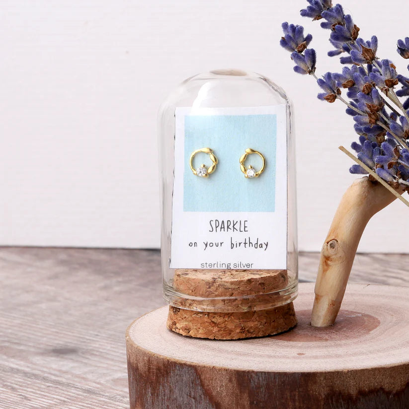 Attic Creations Sparkle On Your Birthday Single Crystal Circle Earrings Gold Plated Sterling Silver