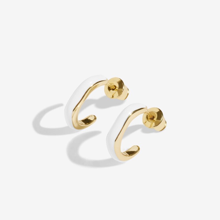 Joma Jewellery Beau White Enamel Gold Plated Hoop EarringsJoma Jewellery