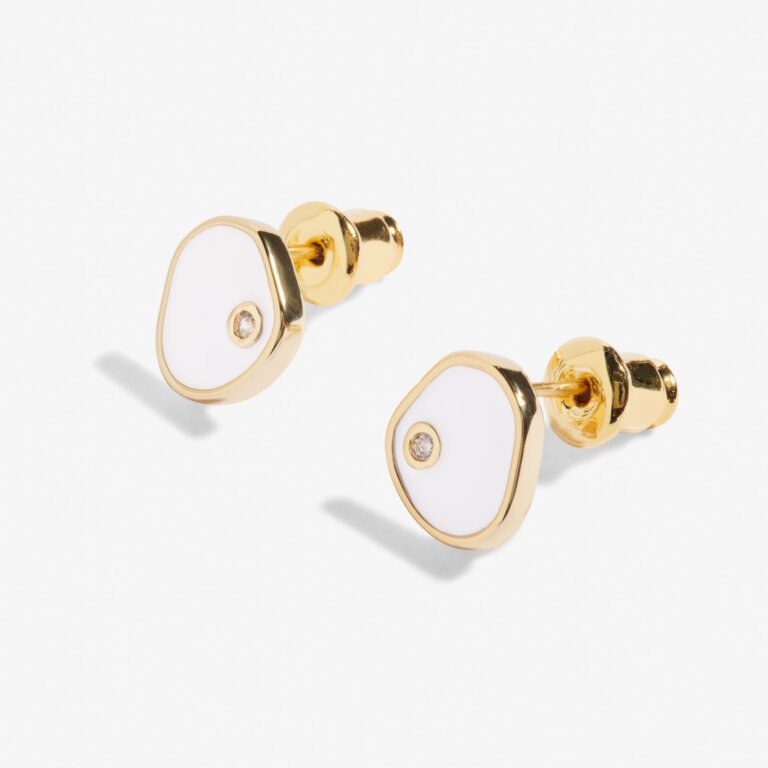 Joma Jewellery Beau White Enamel Gold Plated Stud Earrings