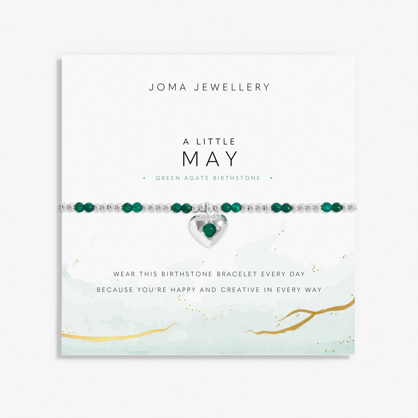 Birthstone A Little May Green Agate Silver Plated Bracelet