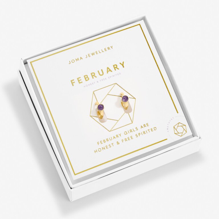 Joma Jewellery Birthstone Hoop Earring February Gold Plated Earrings
