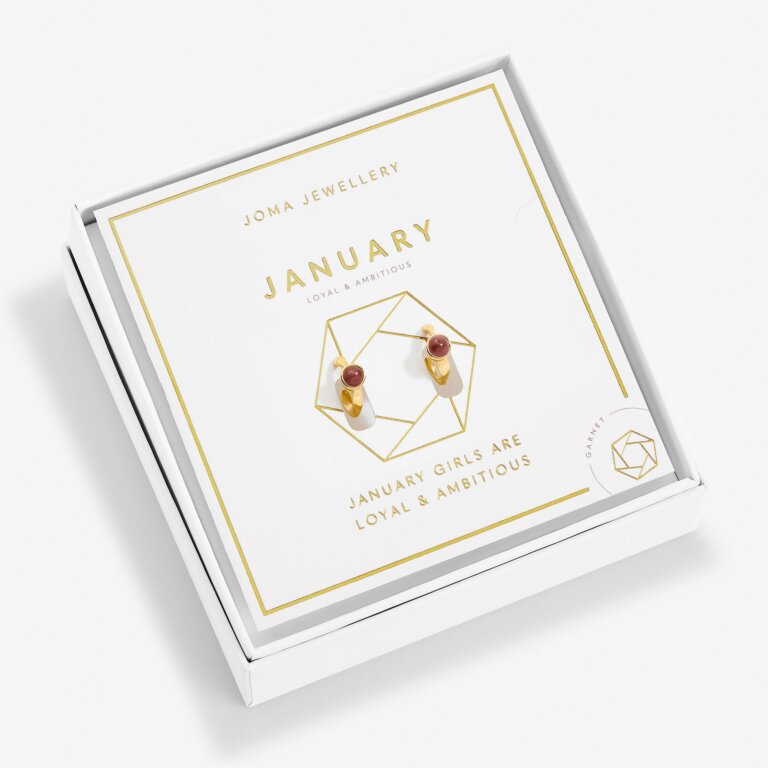 Joma Jewellery Birthstone Hoop Earring January Gold Plated Earrings