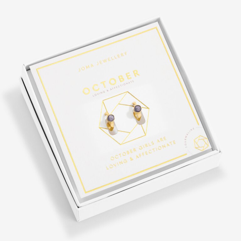 Joma Jewellery Birthstone Hoop Earring October Gold Plated Earrings