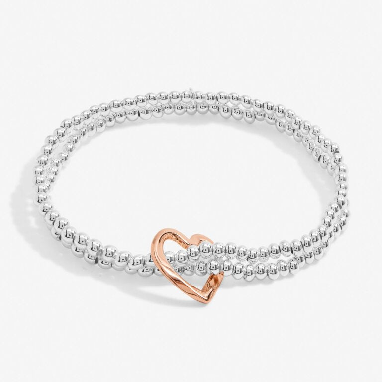 Joma Jewellery Bracelet Bar Twist Heart Silver & Rose Gold Plated Bracelet