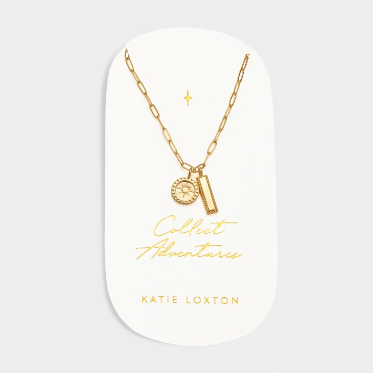 Katie Loxton Carded Charm Necklace Collect Adventures Gold Plated Necklace