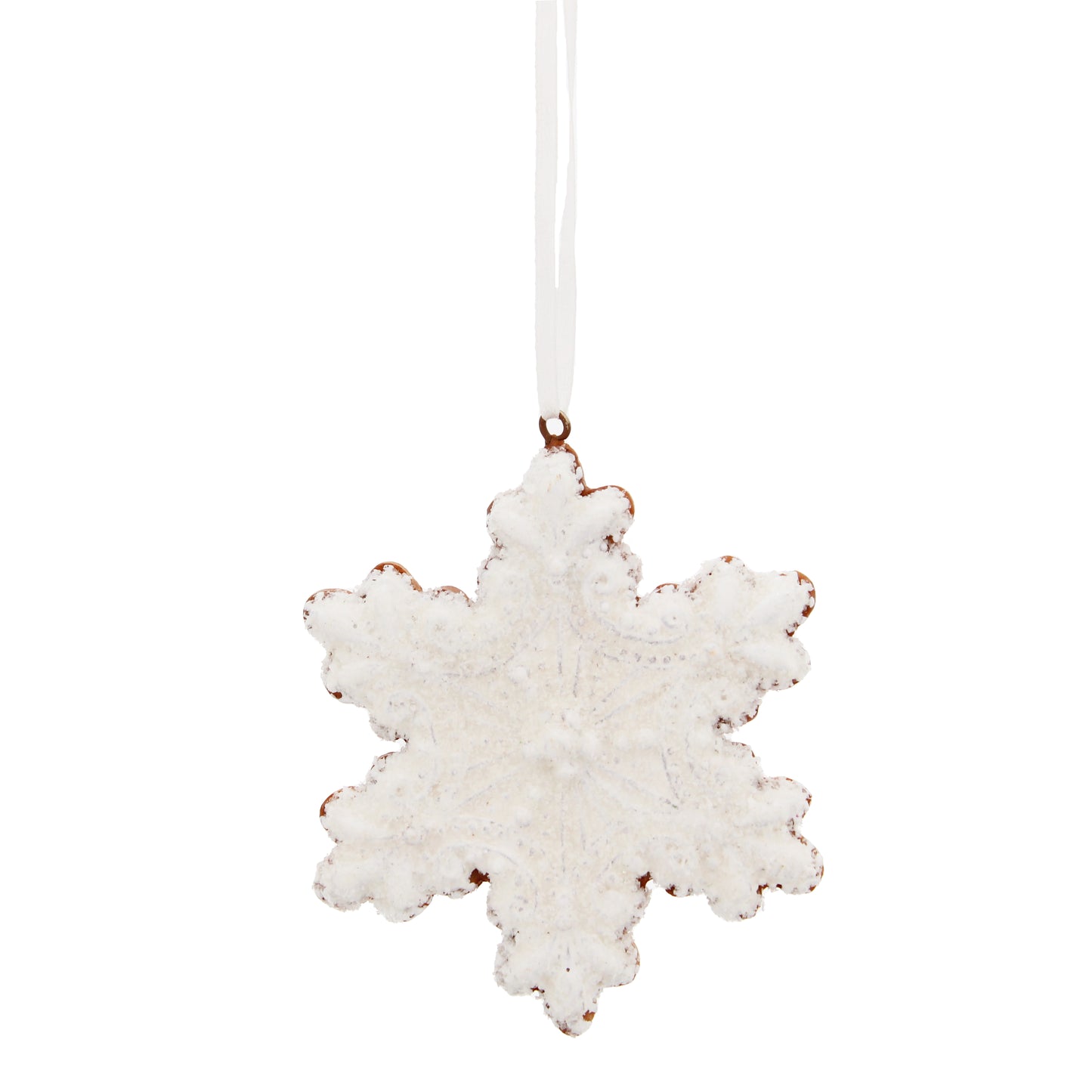 Festive Hanging Polyresin Gingerbread White Snowflake