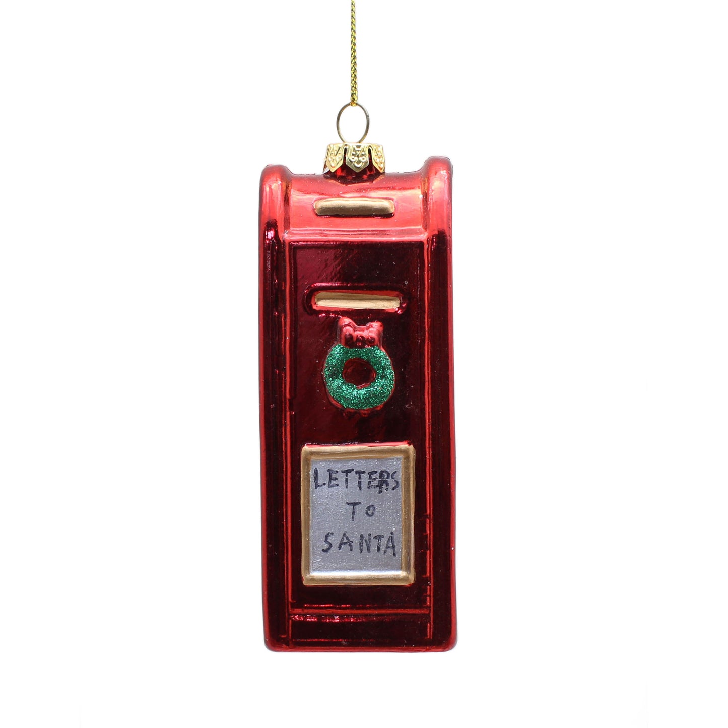 Festive Hanging Red Post Box With Green Wreath