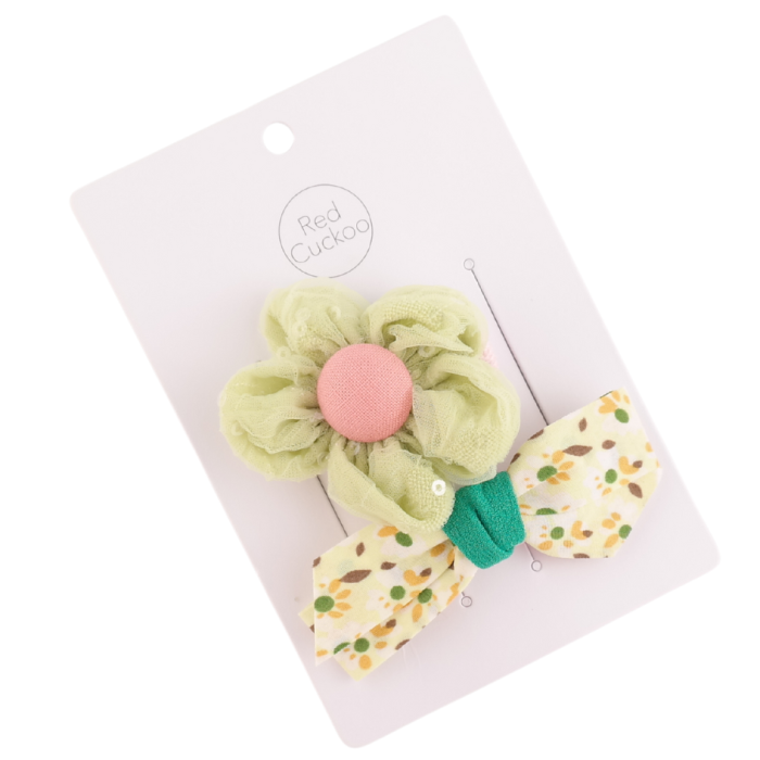 Flower Bow Hair Clips 2 Pack Green