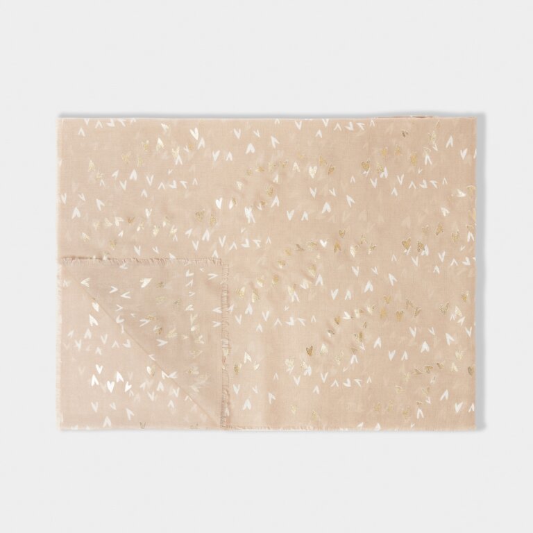 Katie Loxton Foil Printed Scarf Scattered Heart Soft Tan/Gold Foil