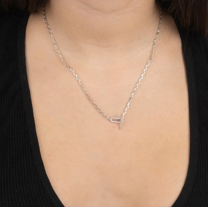 Gold Trip Paperclip Toggle Necklace Rhodium Plated Sterling Silver