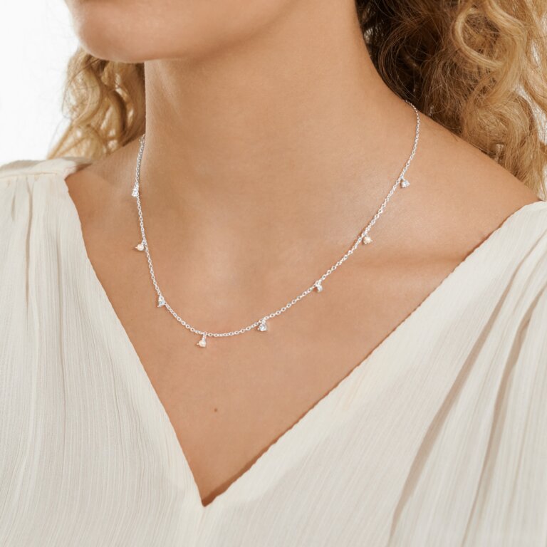 Joma Jewellery Halo Pearl CZ and Pearl Charms Silver Plated Necklace