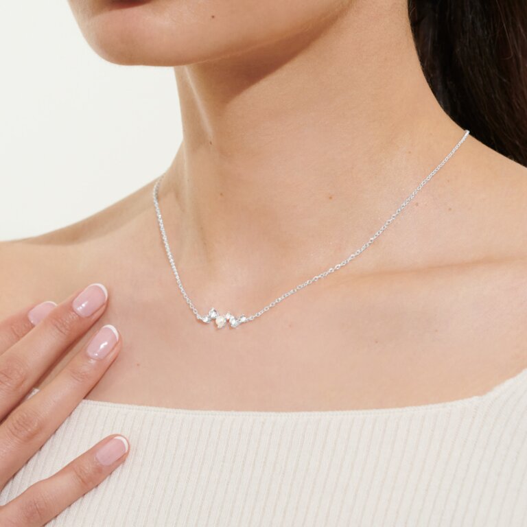 Joma Jewellery Halo Pearl CZ and Pearl Cluster Silver Plated Necklace