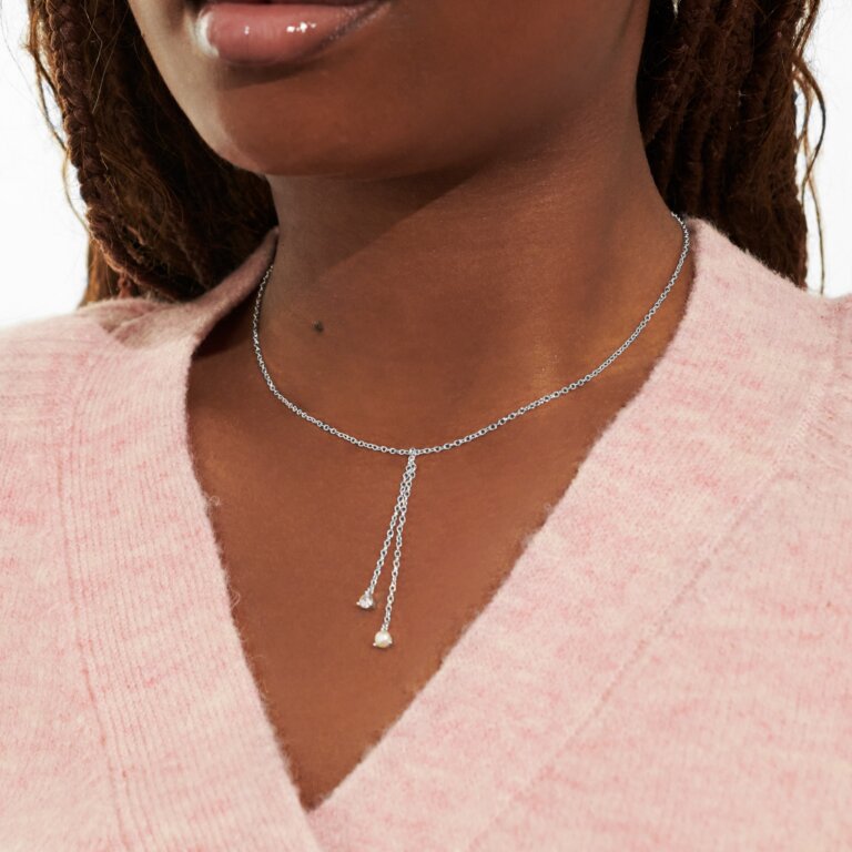 Joma Jewellery Halo Pearl CZ and Pearl Lariat Silver Plated Necklace
