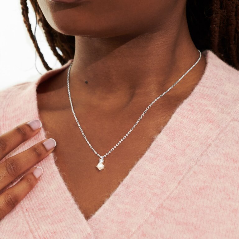 Joma Jewellery Halo Pearl CZ and Pearl Pendant Silver Plated Necklace