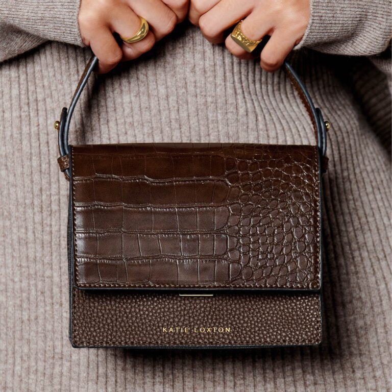 Katie Loxton Orla Mini Faux Croc Crossbody Chocolate