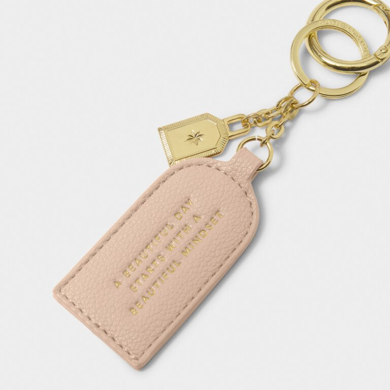 Katie Loxton Keepsake Charm Keyring A Beautiful Day Starts With A Beautiful Mindset Dusty Rose X