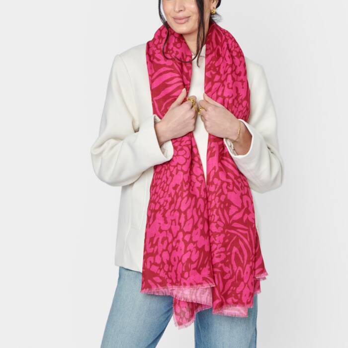 Katie Loxton Printed Scarf Animal Red/Fuchsia