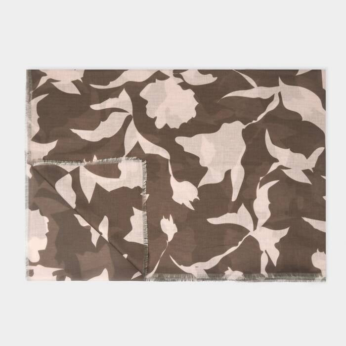 Katie Loxton Printed Scarf Abstract Floral Chocolate/Nude Pink